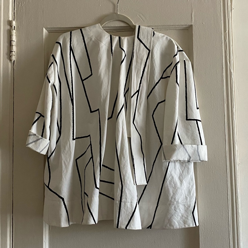 Marni White Tunic Jacket with Black Geometric Lines